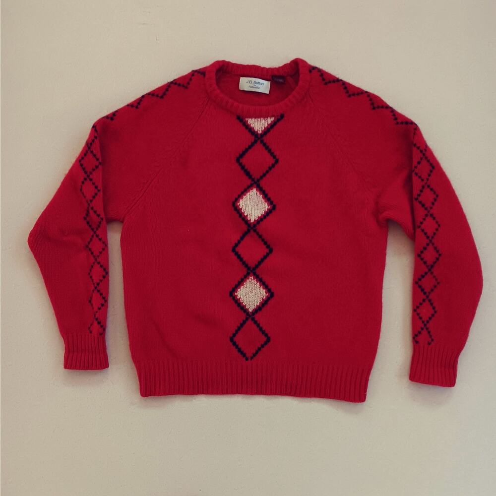 J.B. Britton Red Wool Argyle Sweater